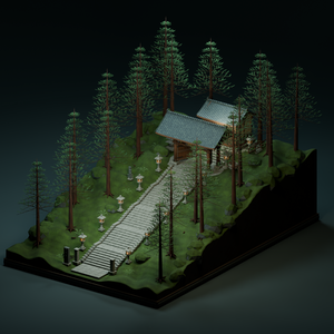 【箱庭コレクション #047 / Blender・FBX・GLB】山寺の石段｜Mountain Temple