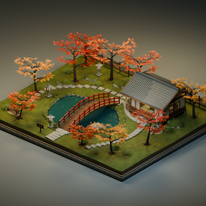【箱庭コレクション #049 / Blender・FBX・GLB】紅葉の庭園｜Autumn Garden