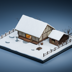 【箱庭コレクション #050 / Blender・FBX・GLB】雪の古民家｜Snow Country House