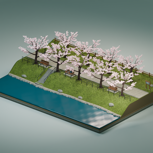 【箱庭コレクション #051 / Blender・FBX・GLB】桜の堤｜Sakura Riverside
