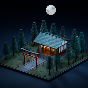 【箱庭コレクション #053 / Blender・FBX・GLB】月夜の神社｜Moonlit Shrine