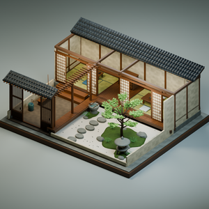 【箱庭コレクション #054 / Blender・FBX・GLB】町家の中庭｜Machiya Courtyard