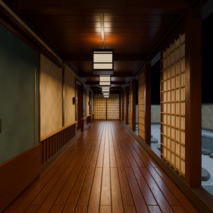 【箱庭コレクション #055 / Blender・FBX・GLB】老舗旅館の廊下｜Ryokan Corridor