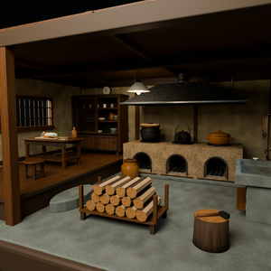 【箱庭コレクション #057 / Blender・FBX・GLB】古民家の台所｜Old Kitchen