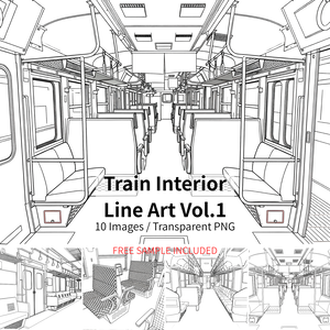 Train Interior Line Art Vol.1（電車内装線画素材10枚）