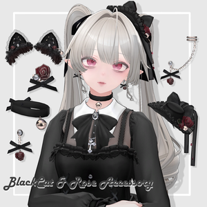 黒猫と薔薇のアクセサリー