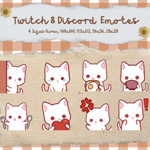 White Cat Neko Emotes for Twitch, Discord, YouTube, Vtuber Emote Emoji, Kawaii Ready to Use Instant Download 