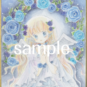 ミニ色紙・青薔薇リースと天使