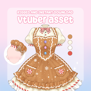 VTuber Asset - Rigged Gingerbread Set, Dress and Hat, moc3 File, Outfit for Christmas Vtuber Models and Streamers
