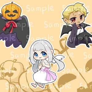 ハロウィン　ミニキャラ立ち絵、背景