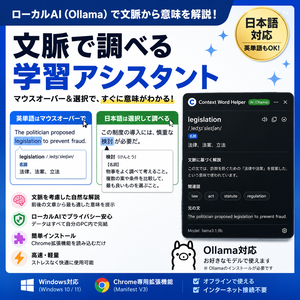 【Chrome拡張】日本語・英語対応 文脈単語ヘルパー for Ollama