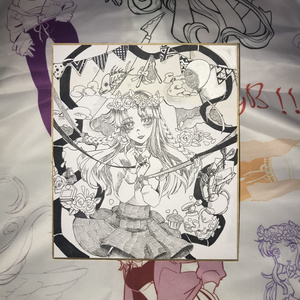 イラスト色紙「リボンとカーテン」