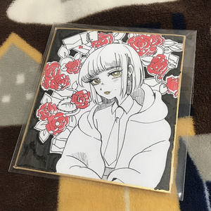 イラスト色紙「薔薇とJK」