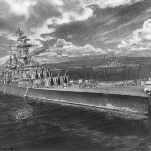 艦船 鉛筆画「惜別の刻 −戦艦 大和 2605−」 - 菅野 泰紀の