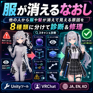 服が消えるなおし - 他の人から服や髪が消えて見える原因を8種類に分けて診断＆修理するUnityツール【VRChat】【JA,EN,KO】