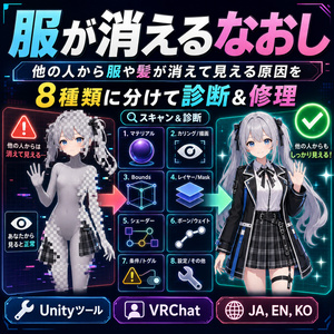 服が消えるなおし - 他の人から服や髪が消えて見える原因を8種類に分けて診断＆修理するUnityツール【VRChat】【JA,EN,KO】