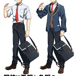 【無料立ち絵】赤目の男子学生、立ち絵＆表情差分