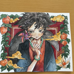 手描きイラスト オリジナル 「月の記憶」 原画 創作 男の子 変形サイズ