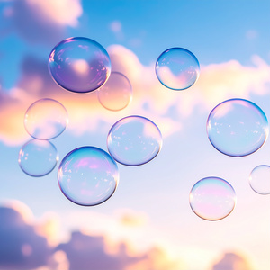 夢幻的な空に漂う泡背景