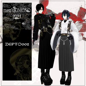 [VRoid texture] men's KIMONO 2023/BLACK・WHITE/ZEPTO002