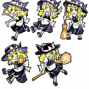 【5/7新作】東方Project　霧雨魔理沙　墨彩画 原画 （色紙サイズ） 額縁付き