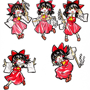 【5/7新作】東方Project　博麗霊夢　墨彩画 原画 （色紙サイズ） 額縁付き