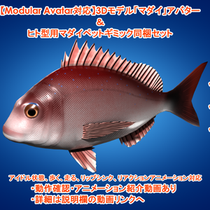 【Modular Avatar対応】3Dモデル「マダイ」アバター＆ヒト型用マダイペットギミック同梱セット
