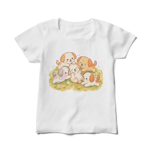 Lounging around together, friendly dogs