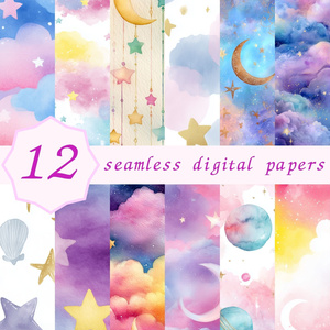 サンセットピンク×ゴールドの星と月柄12種｜Pastel Celestial Vol.3 Pastel Twilight