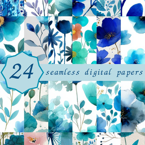 ティール×ブルーの大胆な花柄24種 │ BoldBlooms Vol.1 TealBlue