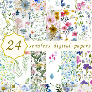 青×ピンクの野花メドウ柄24種│CottageMeadow Vol.1 SkyBlush