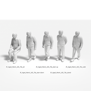 建築模型用 添景3Dデータ（1/50）：高齢男性A（5ポーズセット）1/50 Scale 3D Staffage Data for Architectural Scale Models: Elderly Man A (Set of 5 Poses)