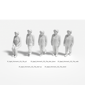 建築模型用 添景3Dデータ（1/50）：高齢女性A（5ポーズセット）1/50 Scale 3D Staffage Data for Architectural Scale Models: Elderly Woman A (Set of 5 Poses)