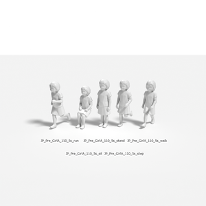 建築模型用 添景3Dデータ（1/50）：未就学女児A（5ポーズセット） 1/50 Scale 3D Staffage Data for Architectural Scale Models: Preschool Girl A (Set of 5 Poses)