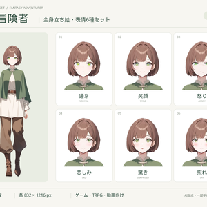 【商用利用・加工OK】女性冒険者 立ち絵｜表情6種・透過PNG【AI生成】