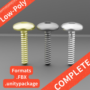 【Unity対応/マテリアル設定済み 3色】六角ボタンボルト・ナット総合パック M3-M6（座金同梱） / [Low-Poly] Hex Button Head Bolt & Nut complete Pack (Unitypackage/FBX)