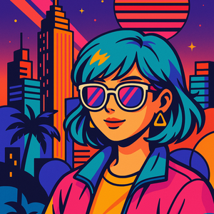 レトロフューチャー・ガール – 80sシティポップ風イラスト素材