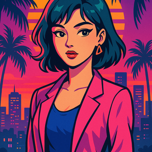 シティポップ＆レトロ都市ネオン素材セット｜80sアート・人物＆風景PNG