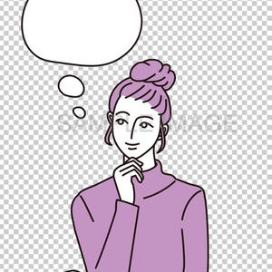 考える・悩む・心配する腕組みをした若い女性の吹き出しつきイラスト