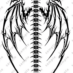 Feathers and bones on the back tatto