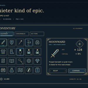 LUNAR / BRASS｜月光と真鍮のRPG UI素材集｜3配色・透過PNG・編集用SVG