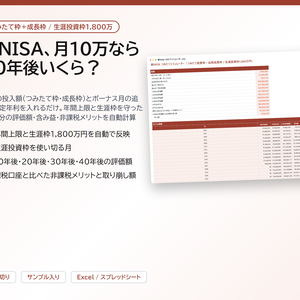 新NISA つみたてシミュレーター｜つみたて投資枠・成長投資枠の年間上限と生涯投資枠1,800万円を自動で反映、40年分の評価額と非課税メリットを計算【Excel/スプレッドシート】