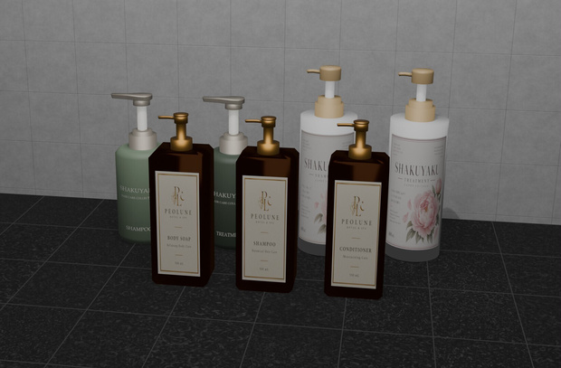 【3Dモデル】シャンプー、トリートメントボトルセット　Bottle Set | Blender