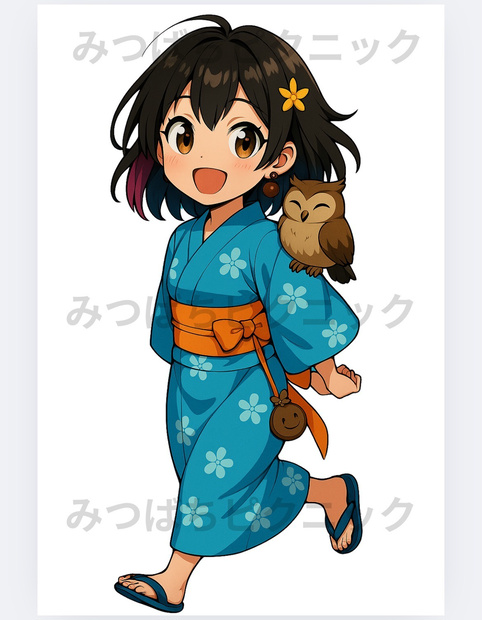 Kawaii Anime Girl Clipart Set | 夏祭り かりんちゃん 5ポーズ | 背景透過PNGセット | 300DPI | 商用利用OK | Printable Clipart