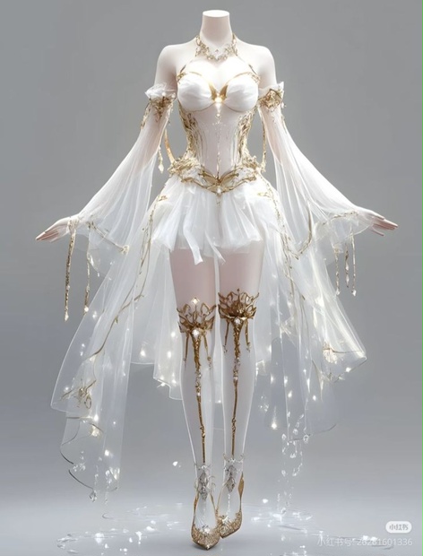 Fancy white and gold dress – FBX For Avart of Unity/Blender/VRChat