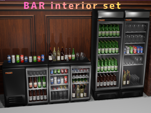 BAR インテリア冷蔵ケース＆ドリンクセット  (Interior fridge set & Drink)