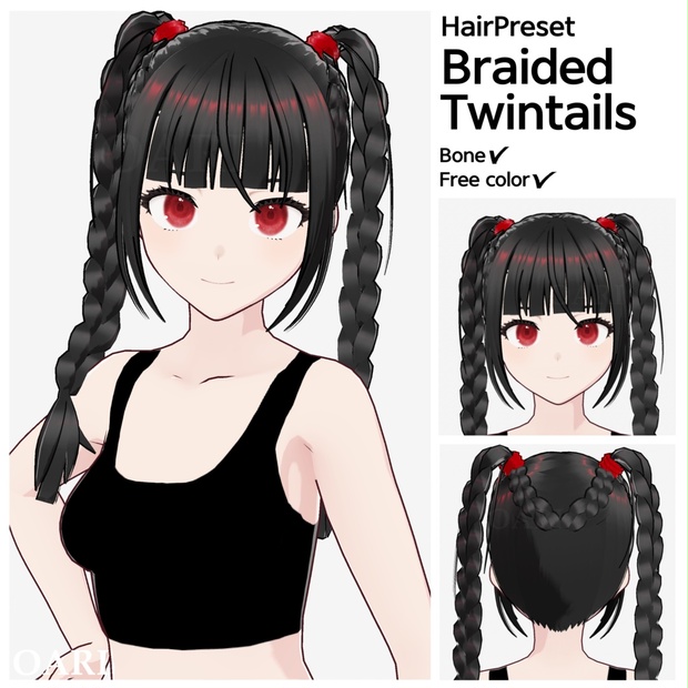 VRoid】三つ編みツインテールヘアプリセット / Braided twintail