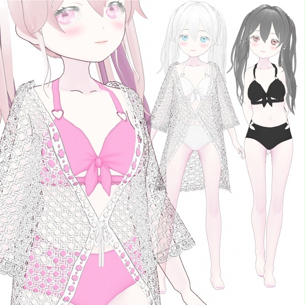 VRoid | ハートリボンビキニ水着＆レースカーディガン - minamoshop - BOOTH