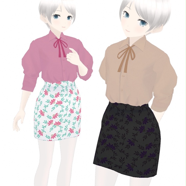 VRoid | リボンタイブラウス＆フラワータイトスカート - minamoshop - BOOTH