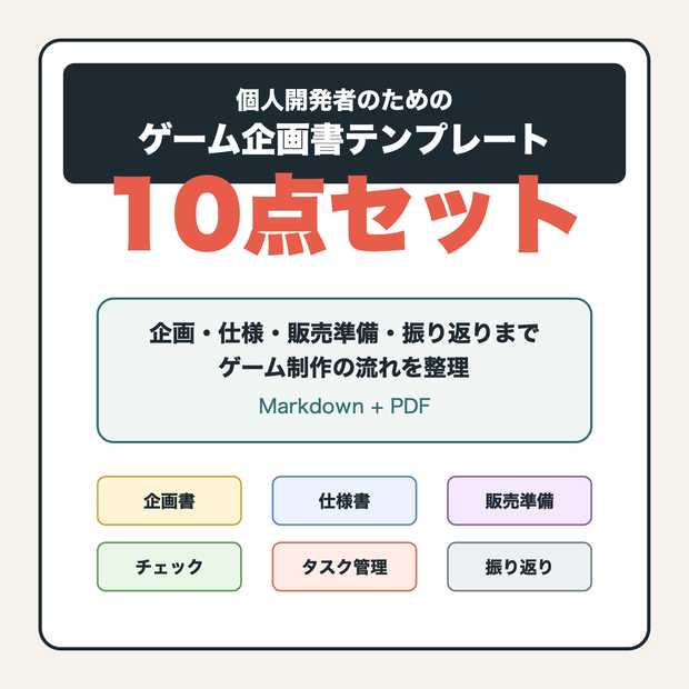個人開発者のためのゲーム企画書テンプレート10点セット
